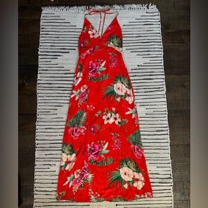 Sugar + Lips Red Tropical Print Dress